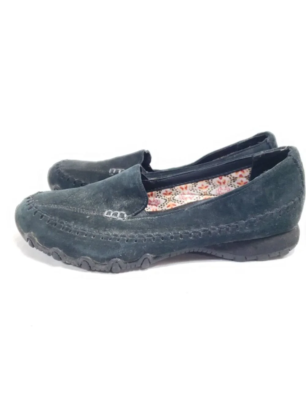 Skechers Biker Pedestrian Slip On Shoes Women's Size 8/38 Black Suede Leather